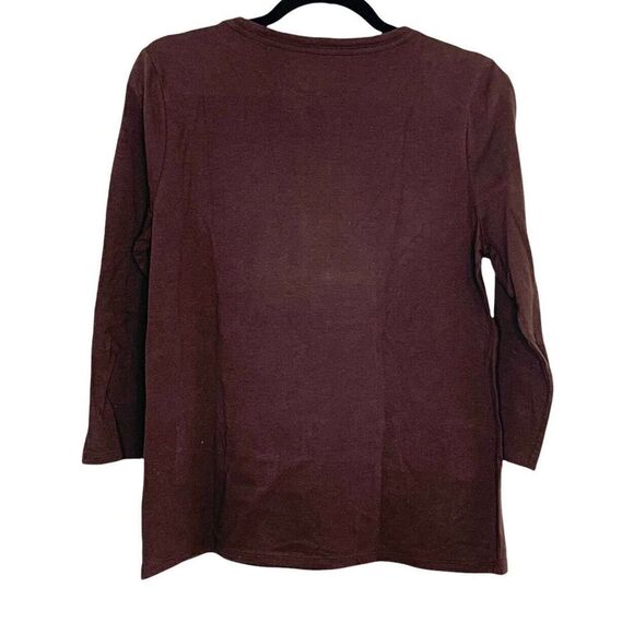 Talbots Women’s Long Sleeve Brown Shirt with Keyhole Gold Metal Size M - Picture 3 of 5